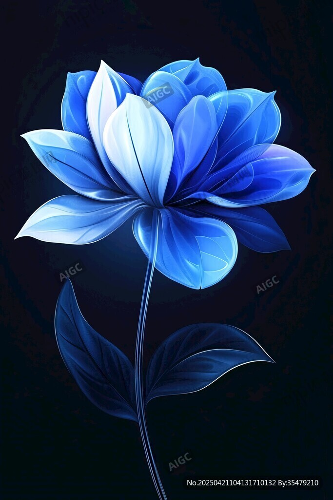 梦幻蓝色花朵艺术插画
