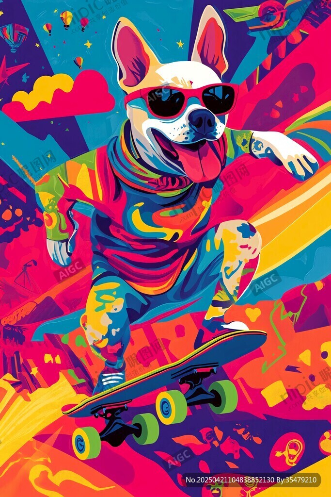 滑板萌犬的炫彩街头秀