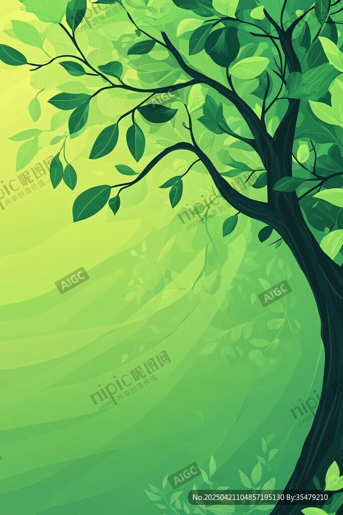 翠绿大树插画背景图