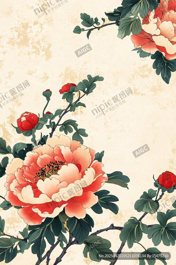 古典牡丹花卉中式背景图