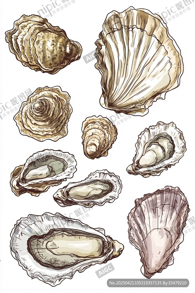 手绘贝壳牡蛎插画集合