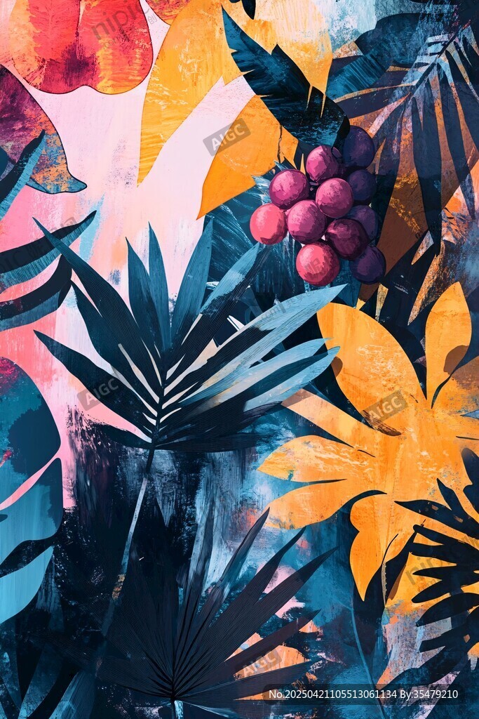 热带植物花卉绚丽插画