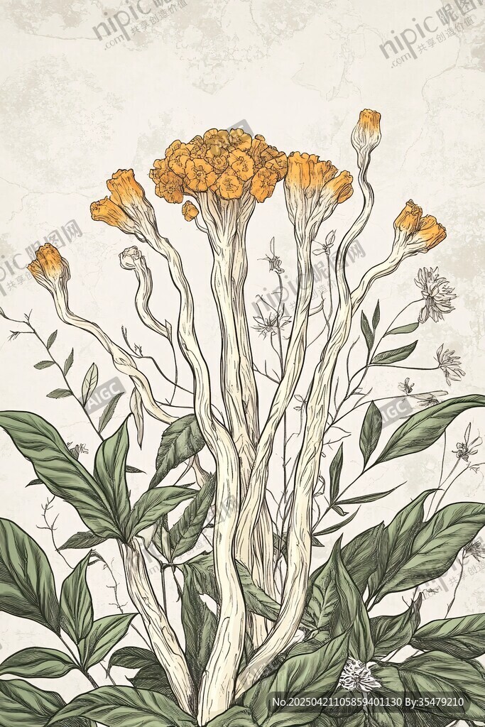 手绘金盏花植物插画