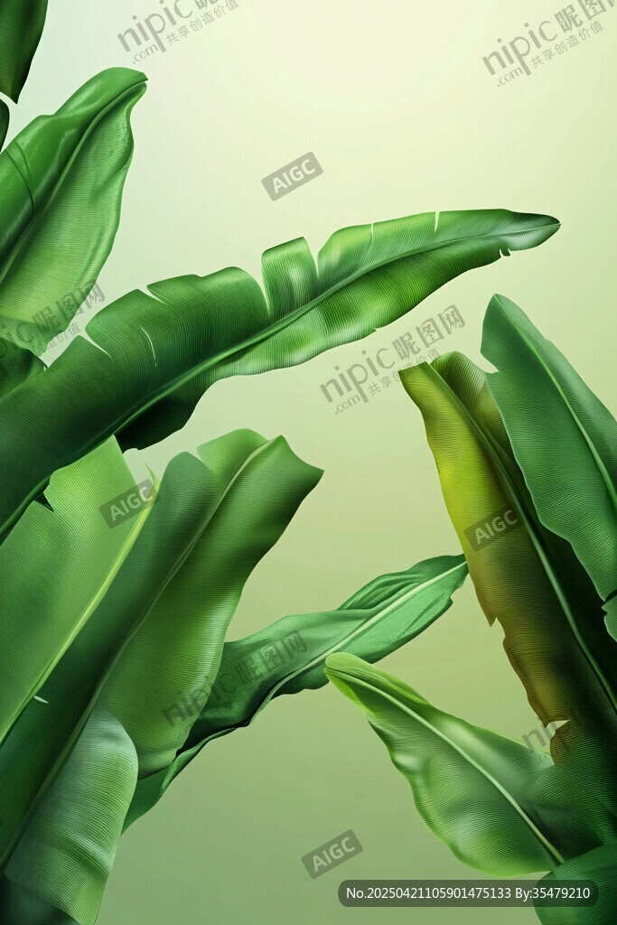 清新绿芭蕉叶插画背景