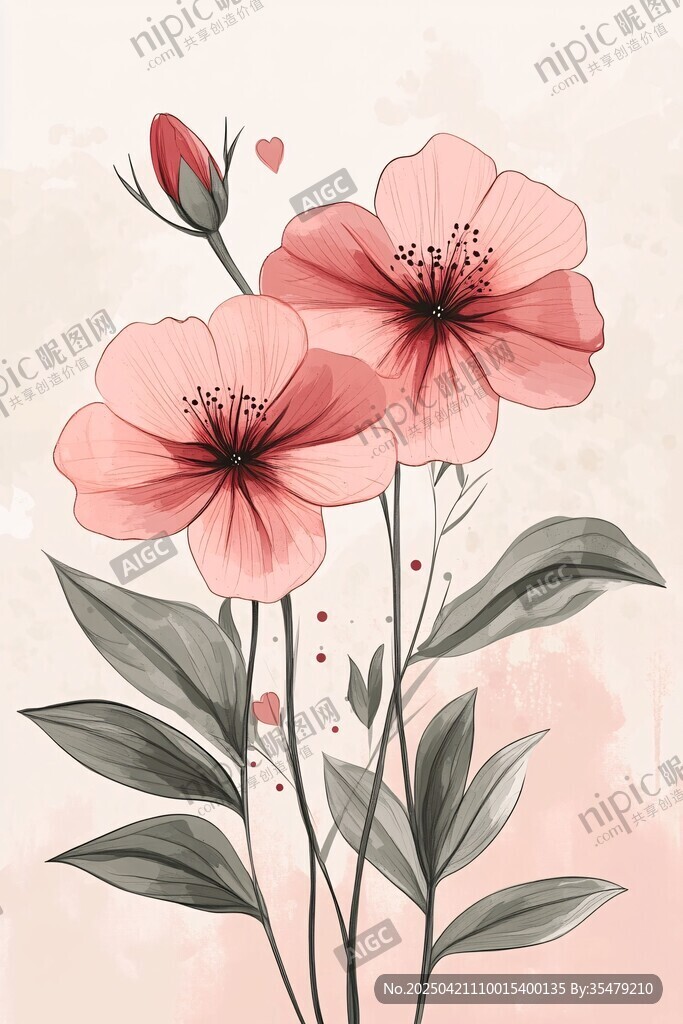 粉色花卉插画
