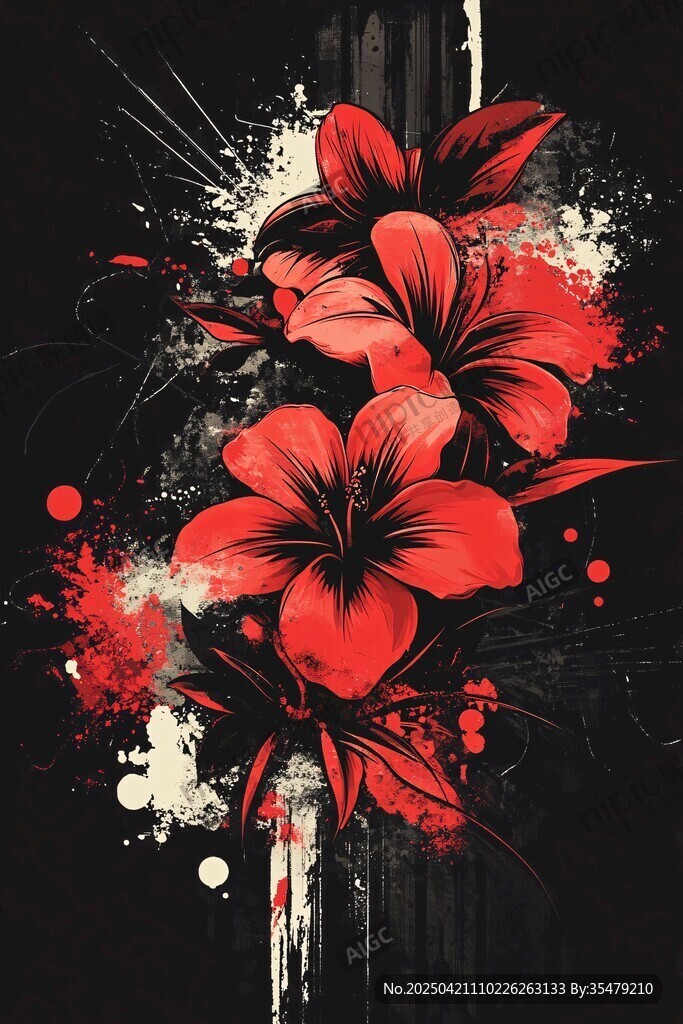 红花朵的抽象艺术涂鸦图