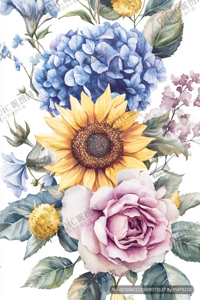 多彩花卉组合插画