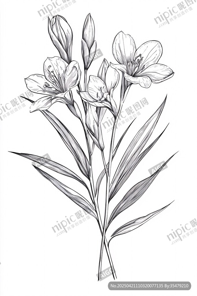 手绘线条描绘的优雅香雪兰