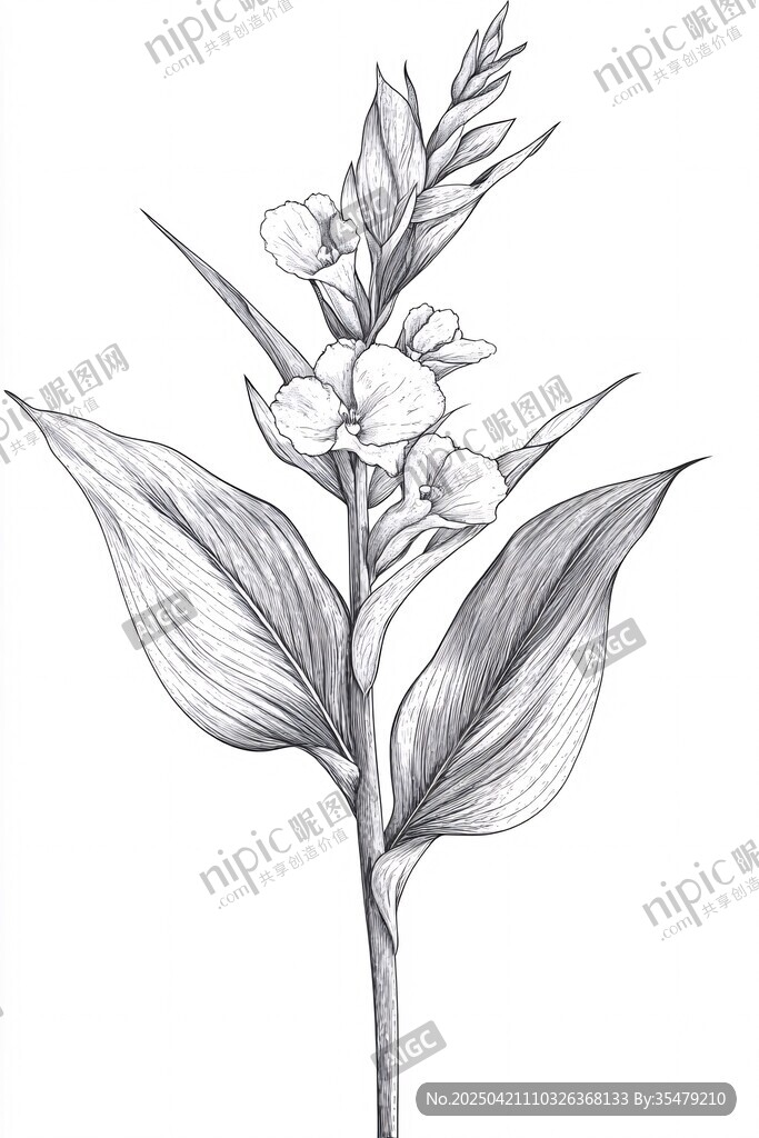 手绘凤仙花植物线条图