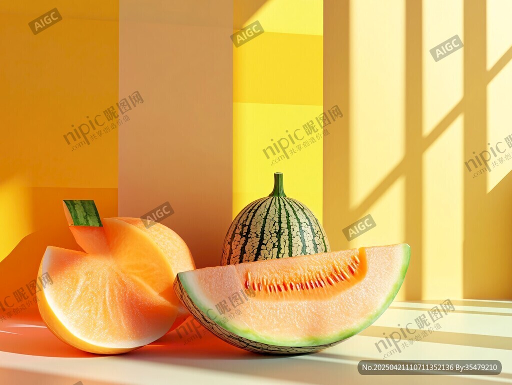 阳光下的甜瓜与南瓜切片