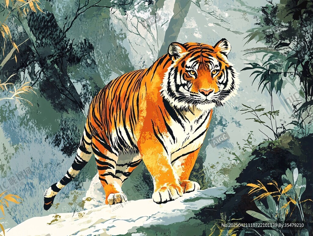 山林中威风凛凛的斑斓猛虎