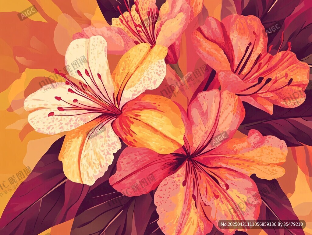 绚丽多彩的花卉插画