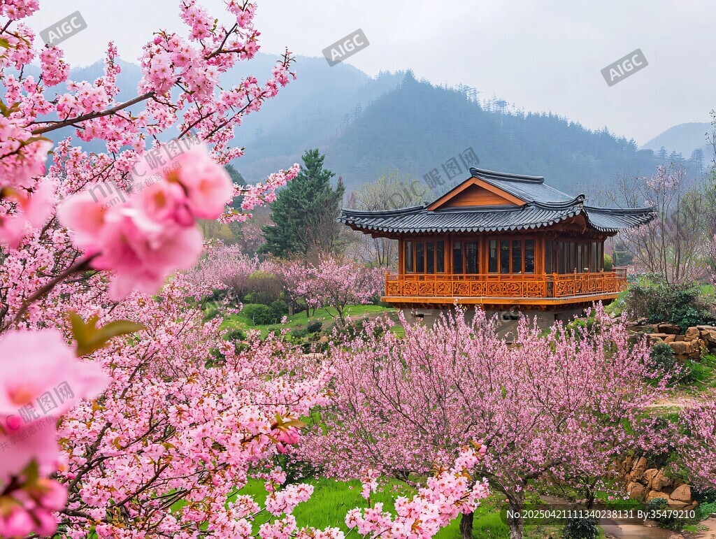 春日繁花中的中式古风建筑