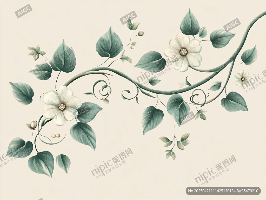 清新藤蔓花卉插画图案