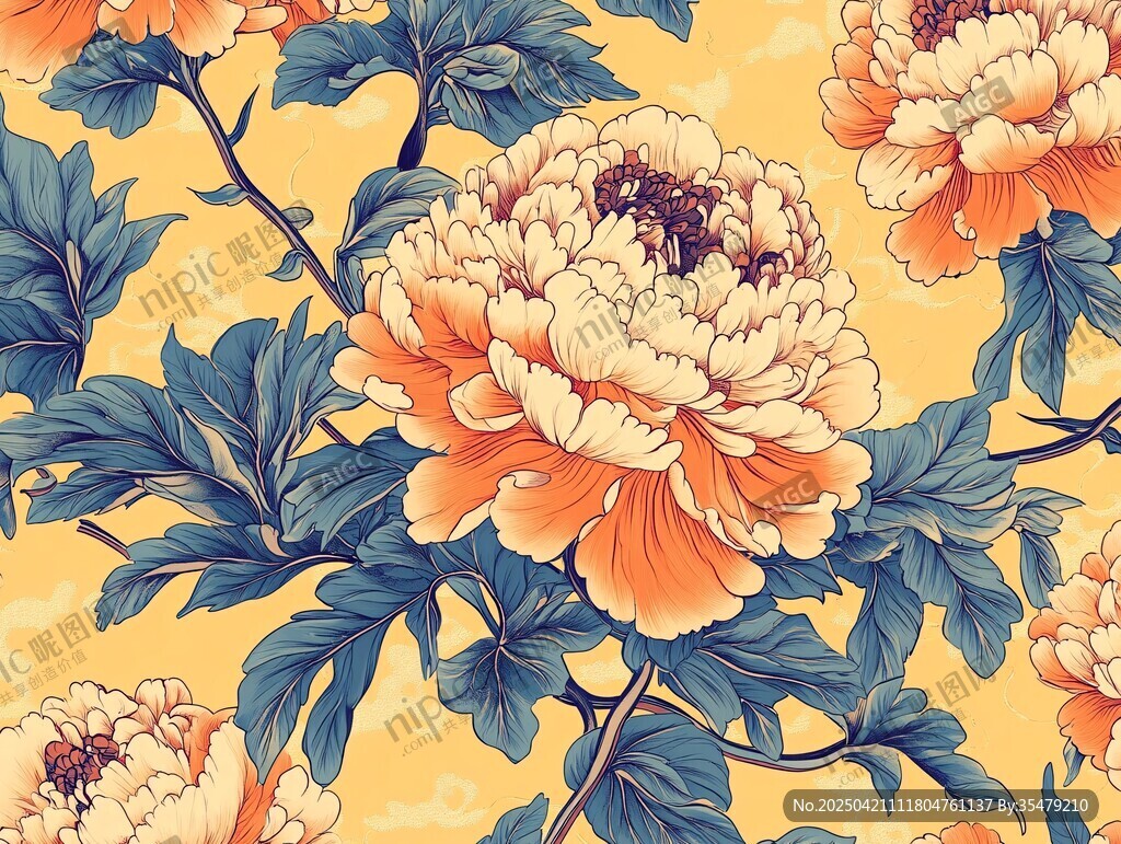 复古风牡丹花卉图案设计