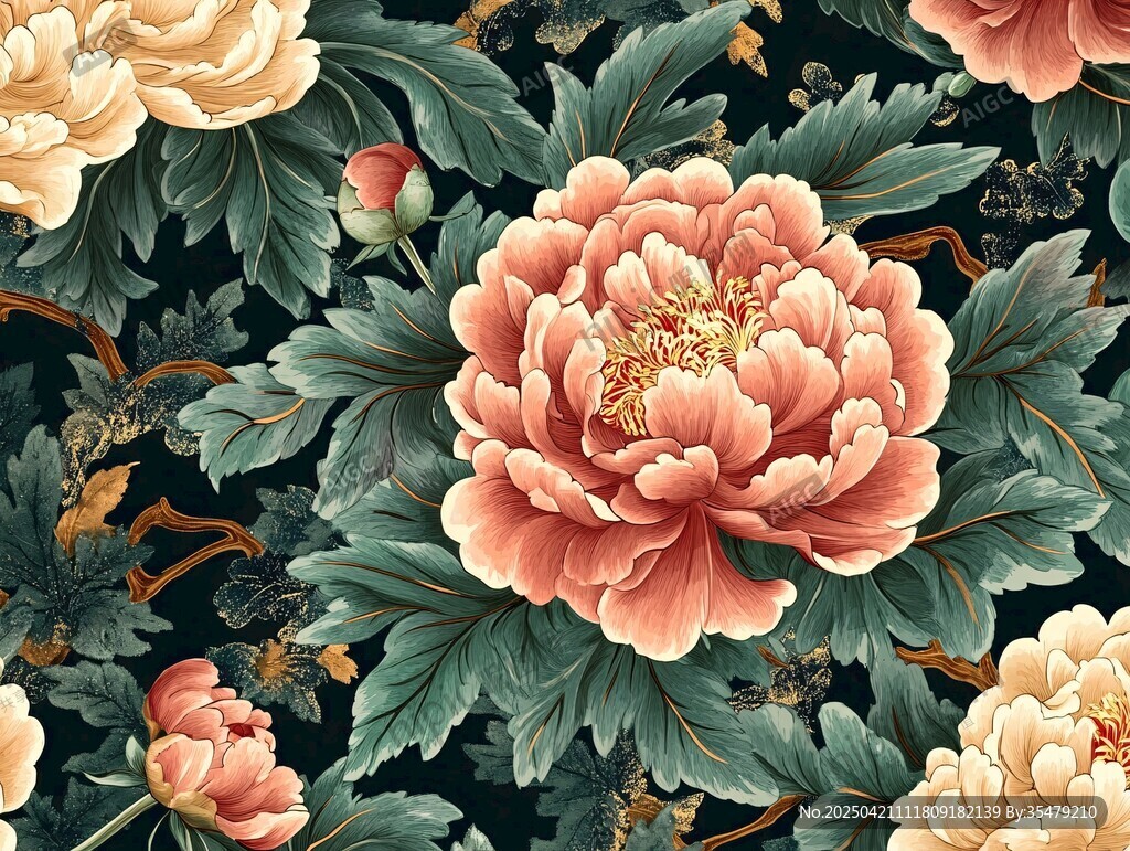 中式牡丹花卉图案设计