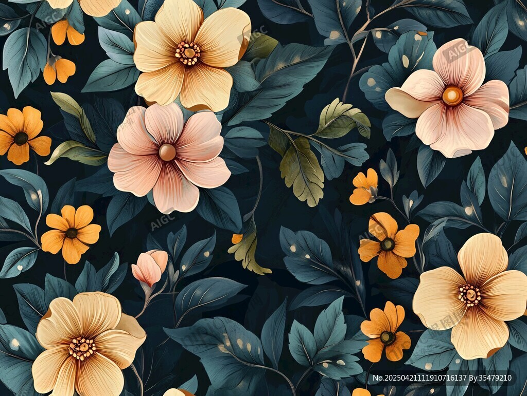 花卉图案 清新花朵与绿叶