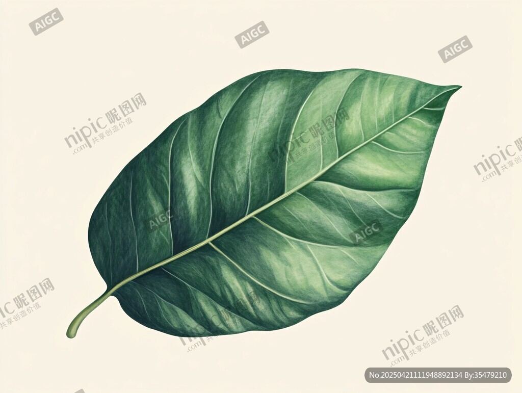 手绘绿色单叶片特写