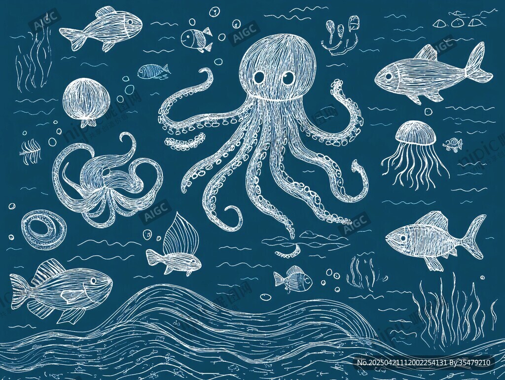手绘海洋生物奇妙插画