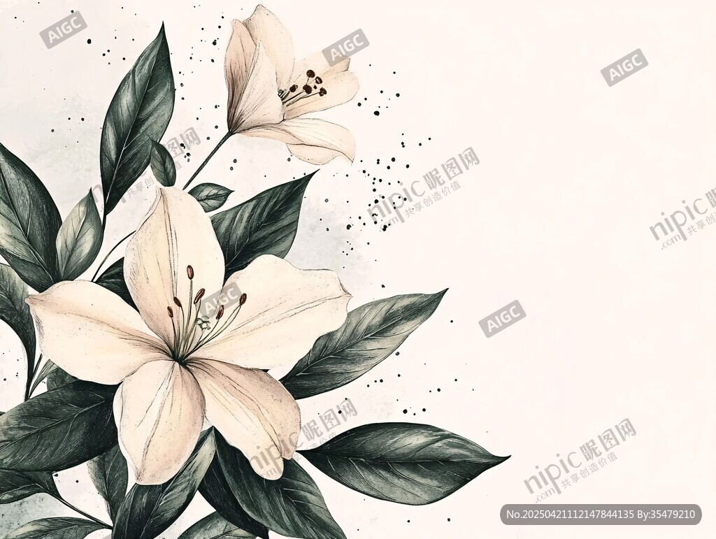 淡雅百合插画 清新自然风