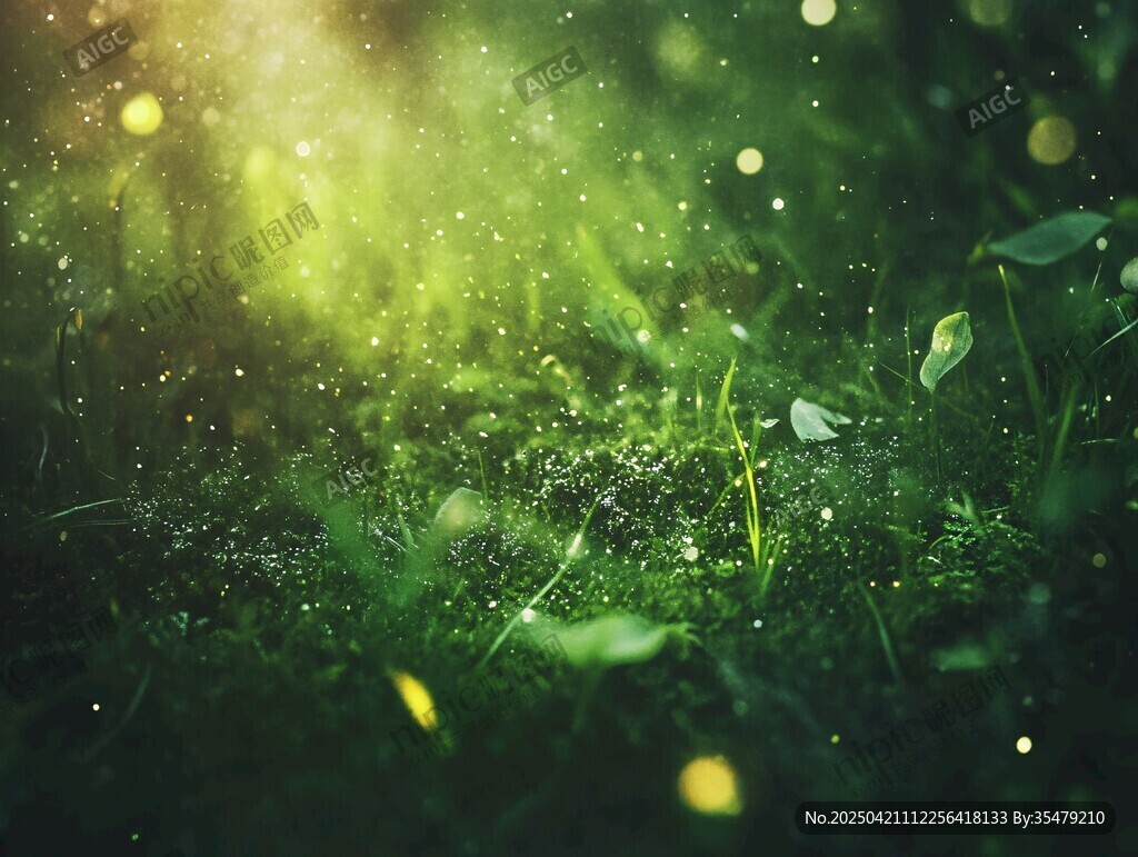 梦幻绿光中的精灵草地