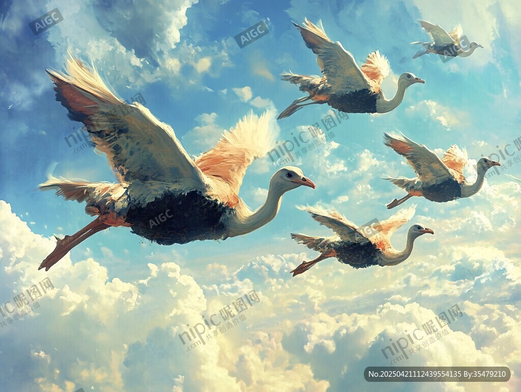 群鸟翱翔于云端美景