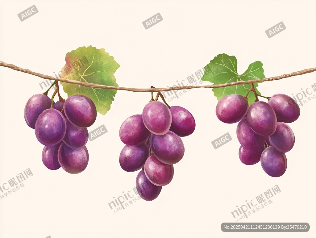 紫色葡萄挂枝插画