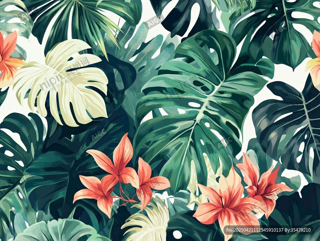热带植物花卉无缝图案