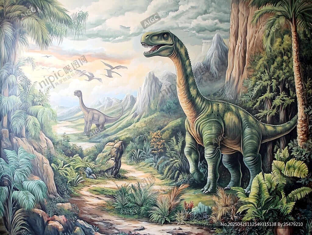 恐龙在史前丛林中的场景