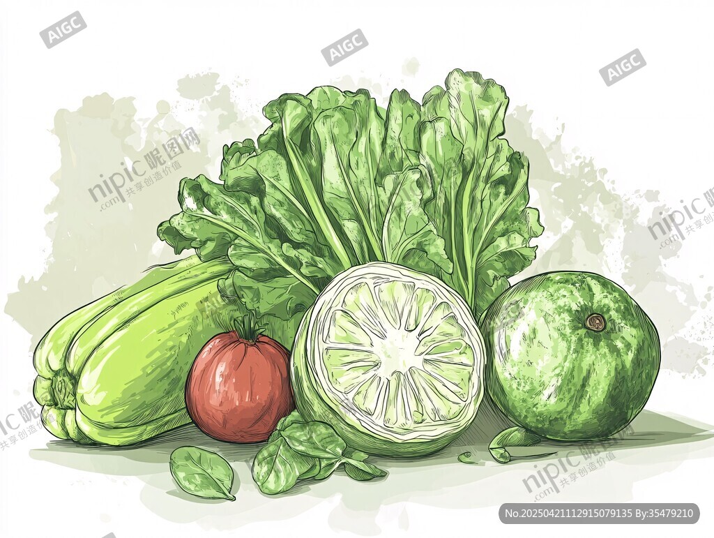 新鲜蔬菜组合插画