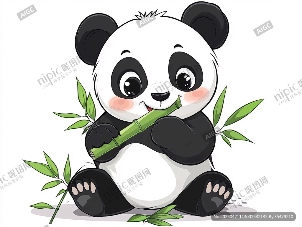 可爱熊猫惬意吃竹子
