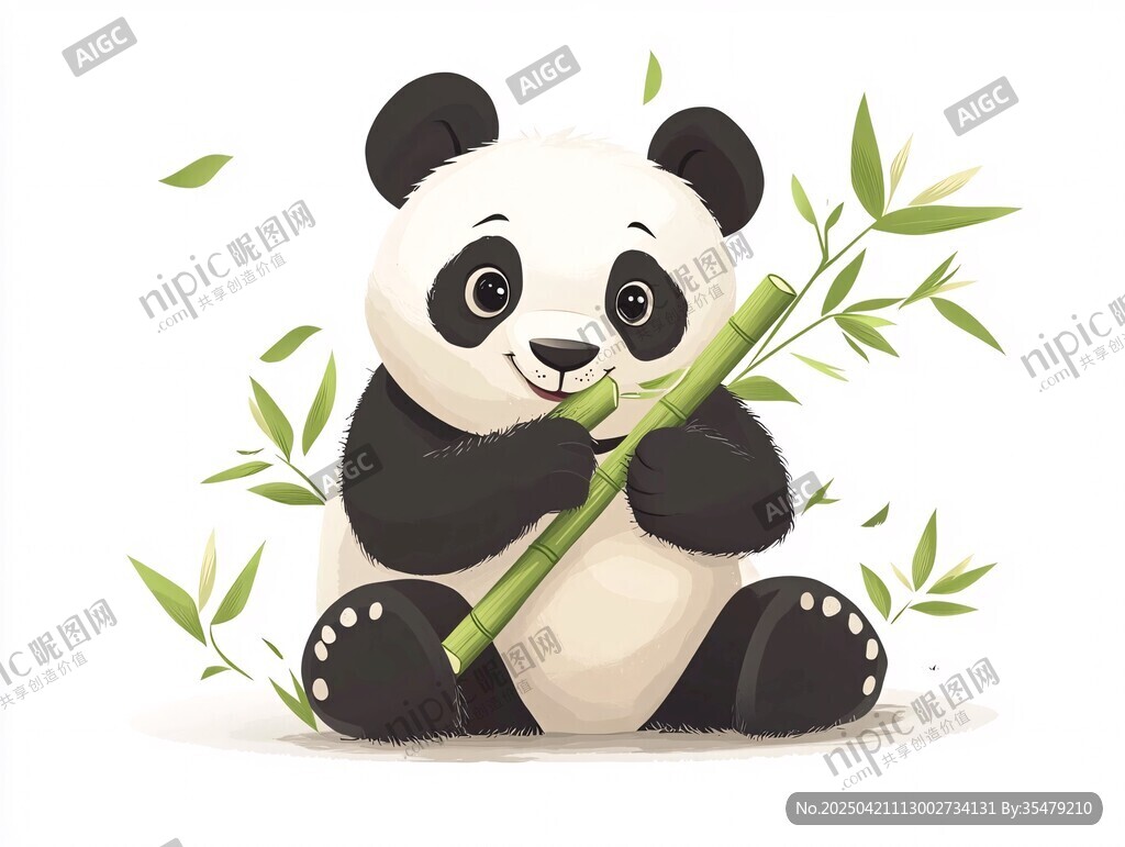 可爱熊猫抱竹憨态可掬