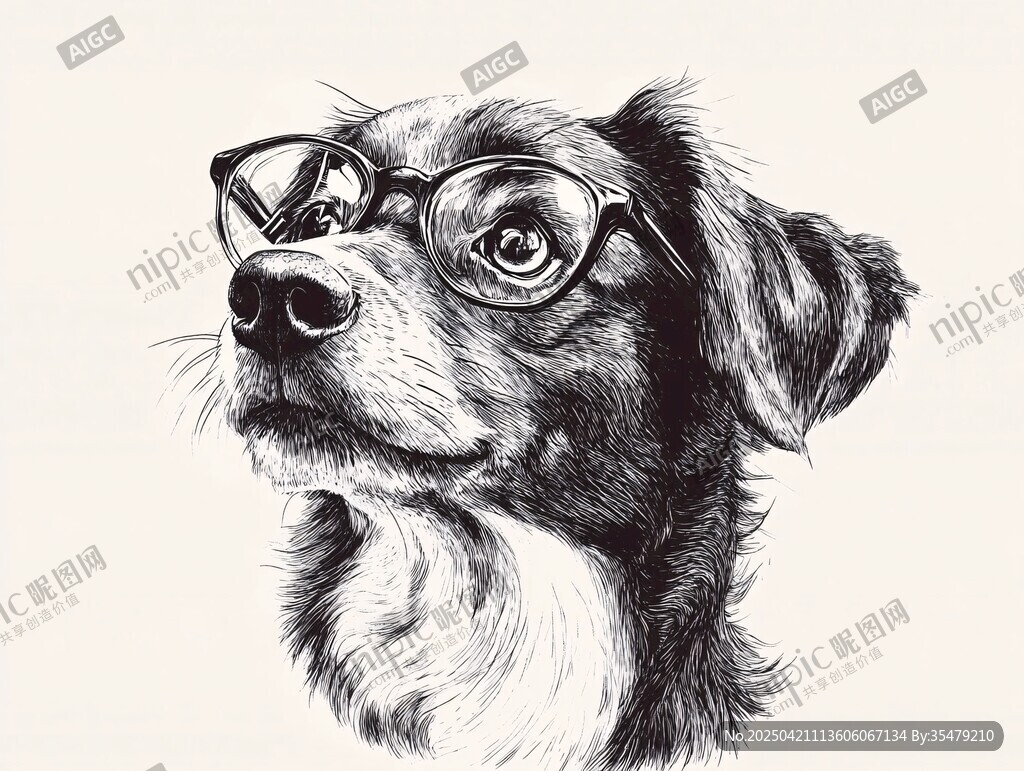 戴眼镜的萌犬肖像