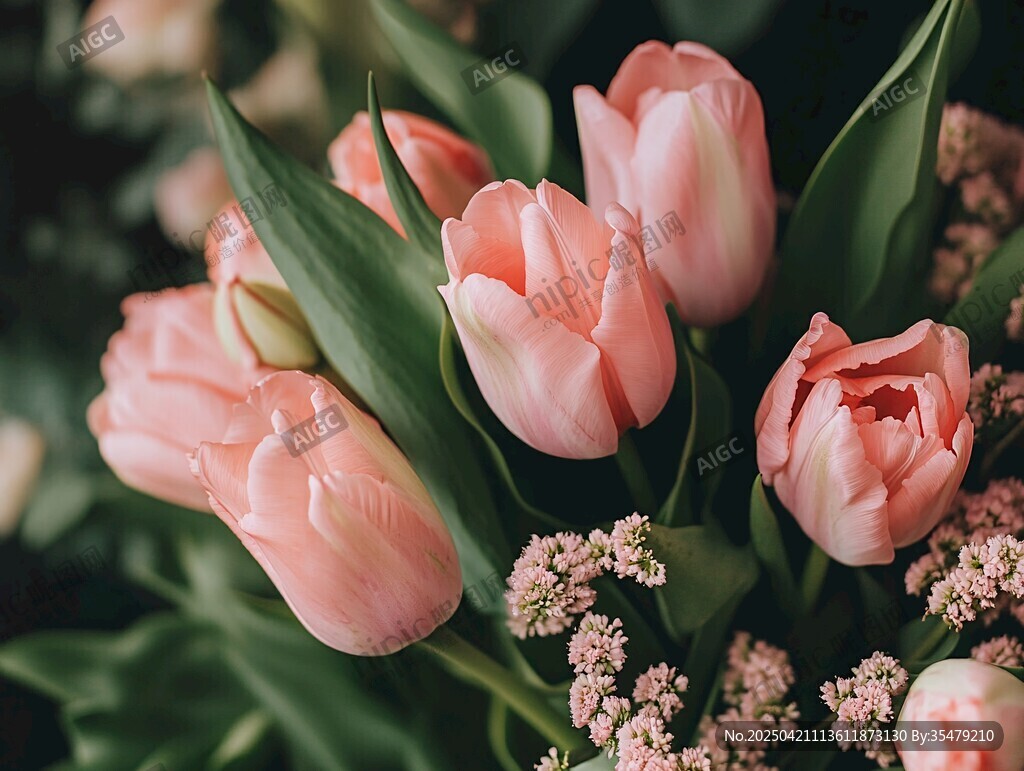 粉嫩郁金香花束的美丽