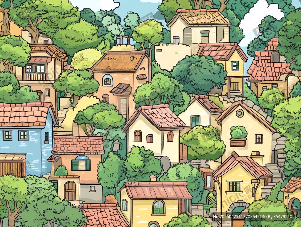 童话风山间多彩小屋景观