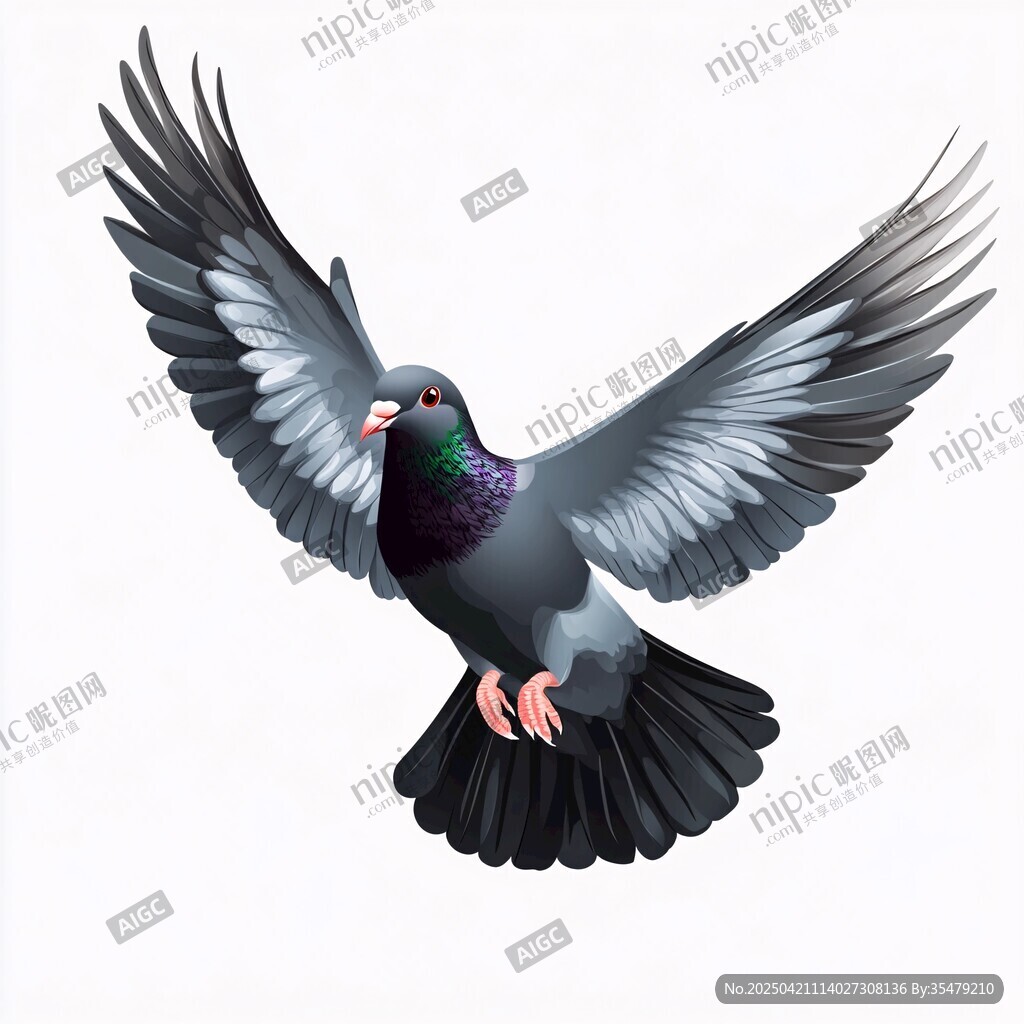 展翅翱翔的灰鸽子