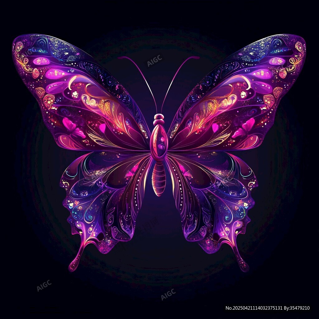 梦幻炫彩紫色蝴蝶插画
