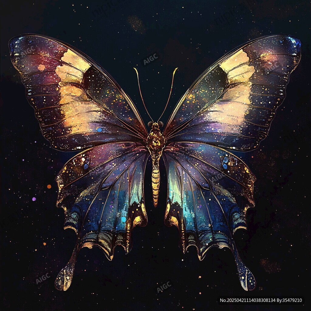 梦幻星空蝴蝶奇幻插画