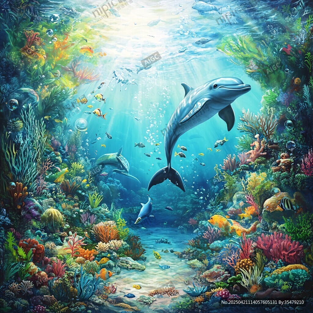 梦幻海底世界的海豚遨游