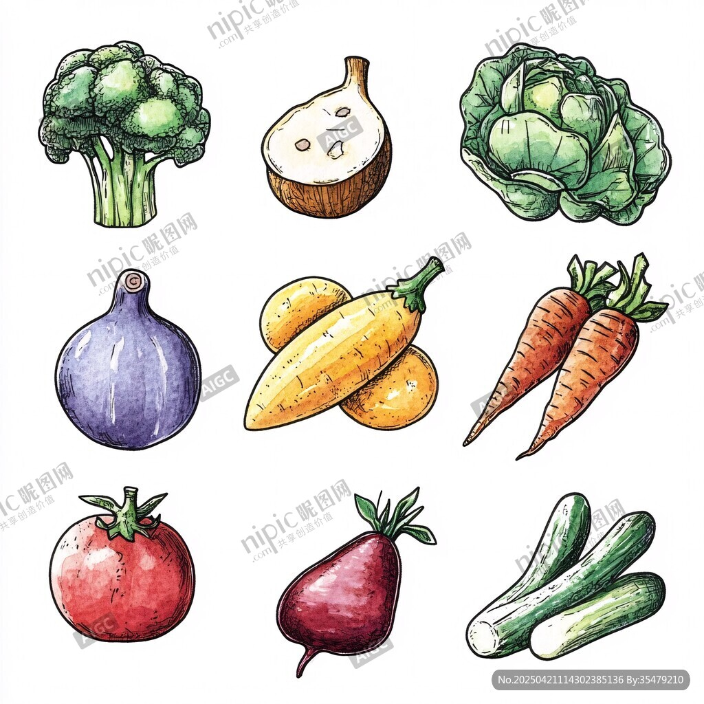 手绘多彩蔬菜集合