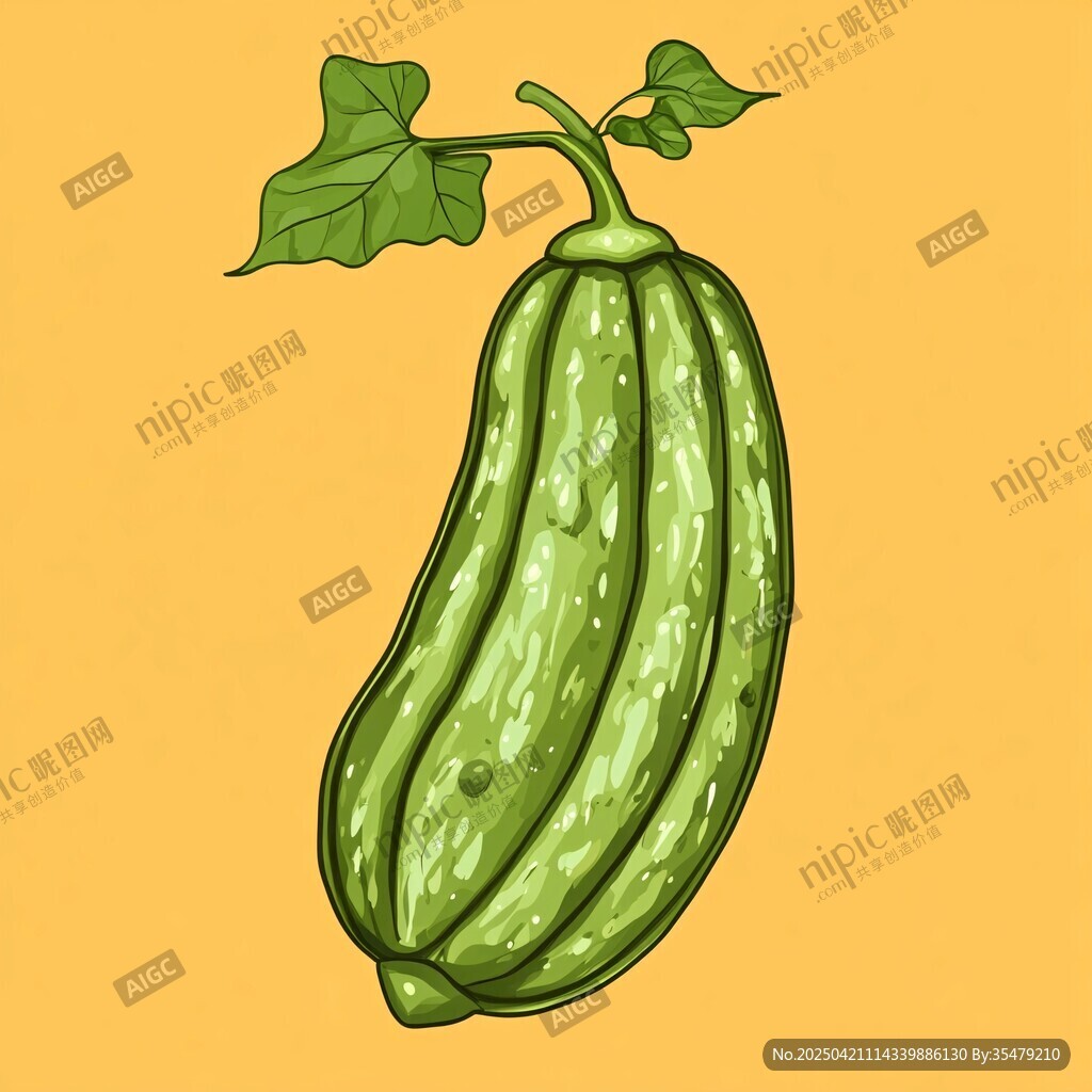 手绘鲜嫩丝瓜插画图