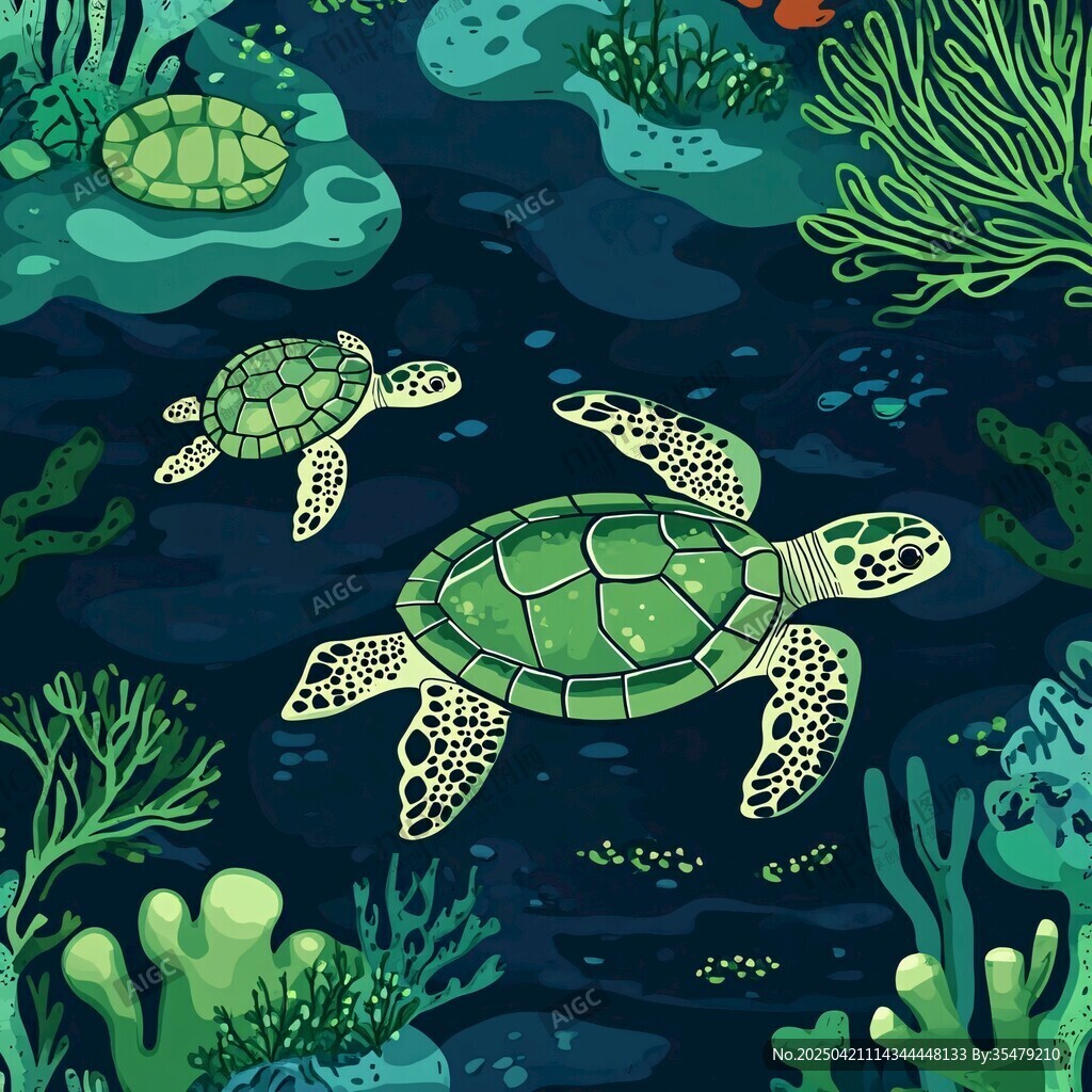 海龟在海底世界悠然遨游