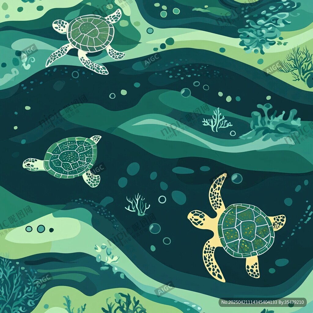 海底海龟畅游的梦幻图景