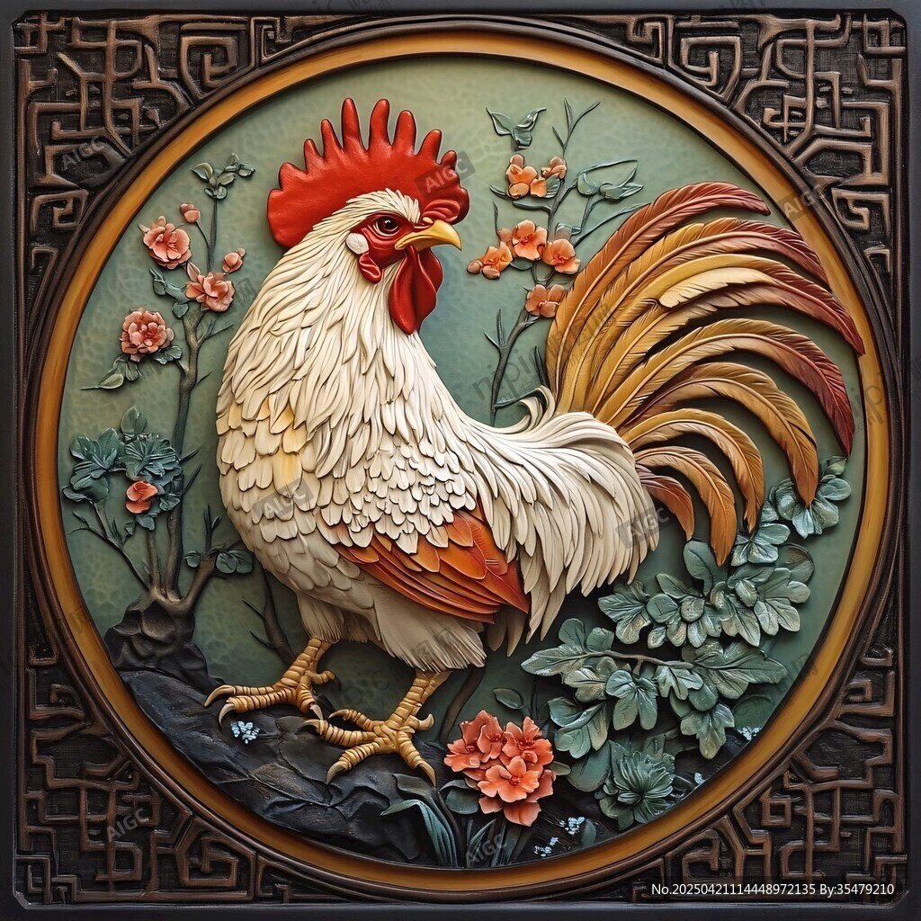 中式雕刻公鸡图饰
