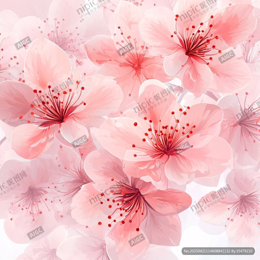 浪漫粉色樱花花卉插画