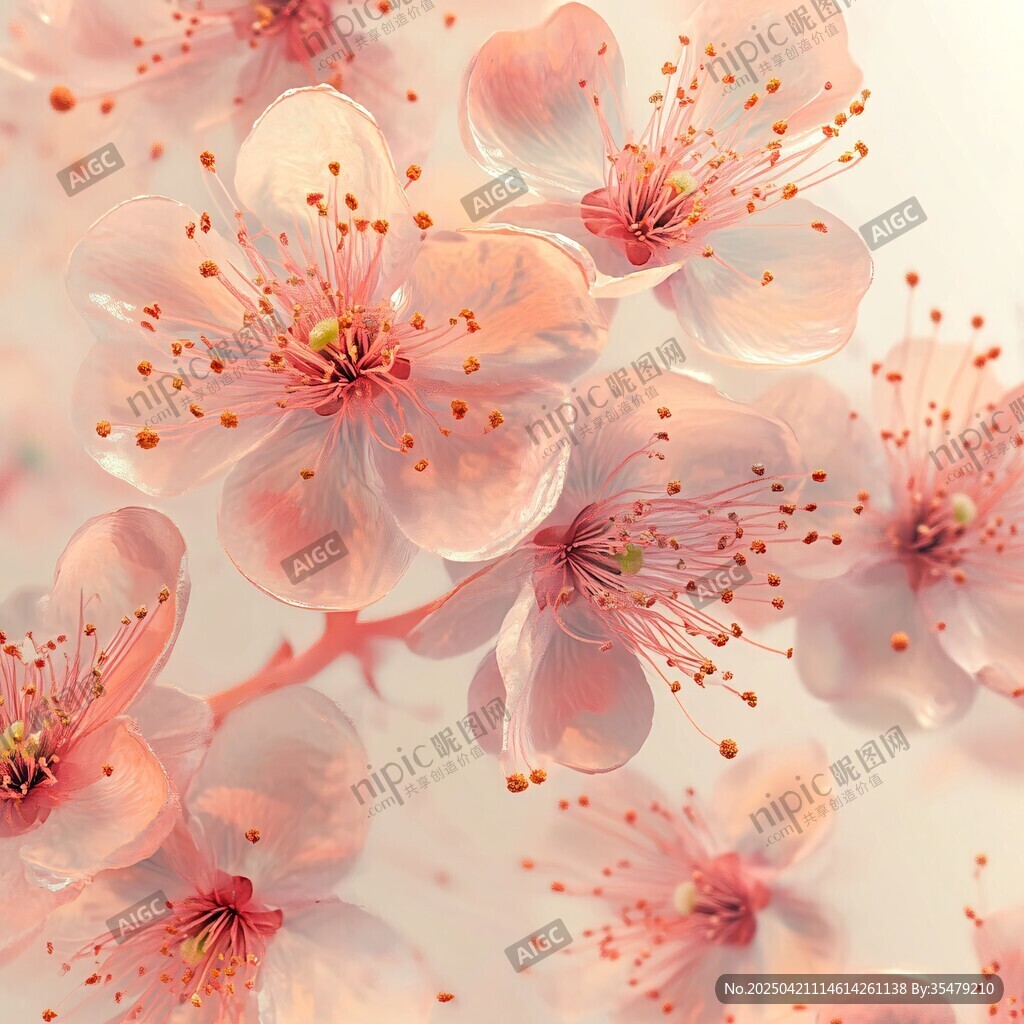 梦幻粉色透明质感花朵特写