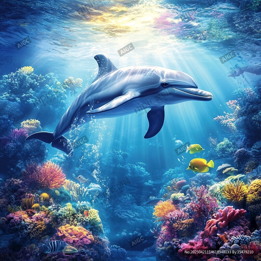 海豚畅游缤纷海底世界