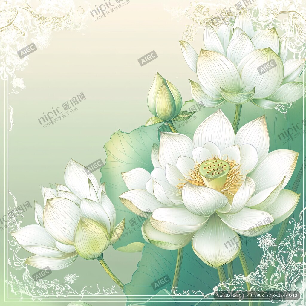 清雅白莲绽放于梦幻之境