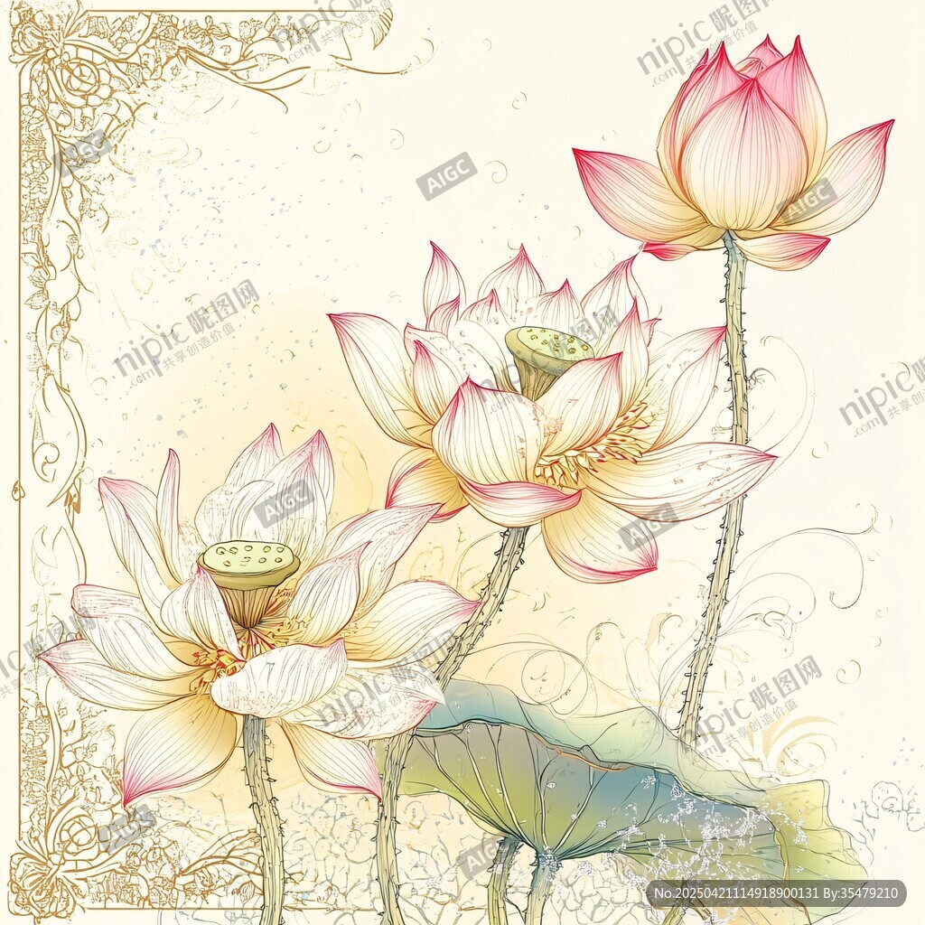手绘清新荷花花卉插画