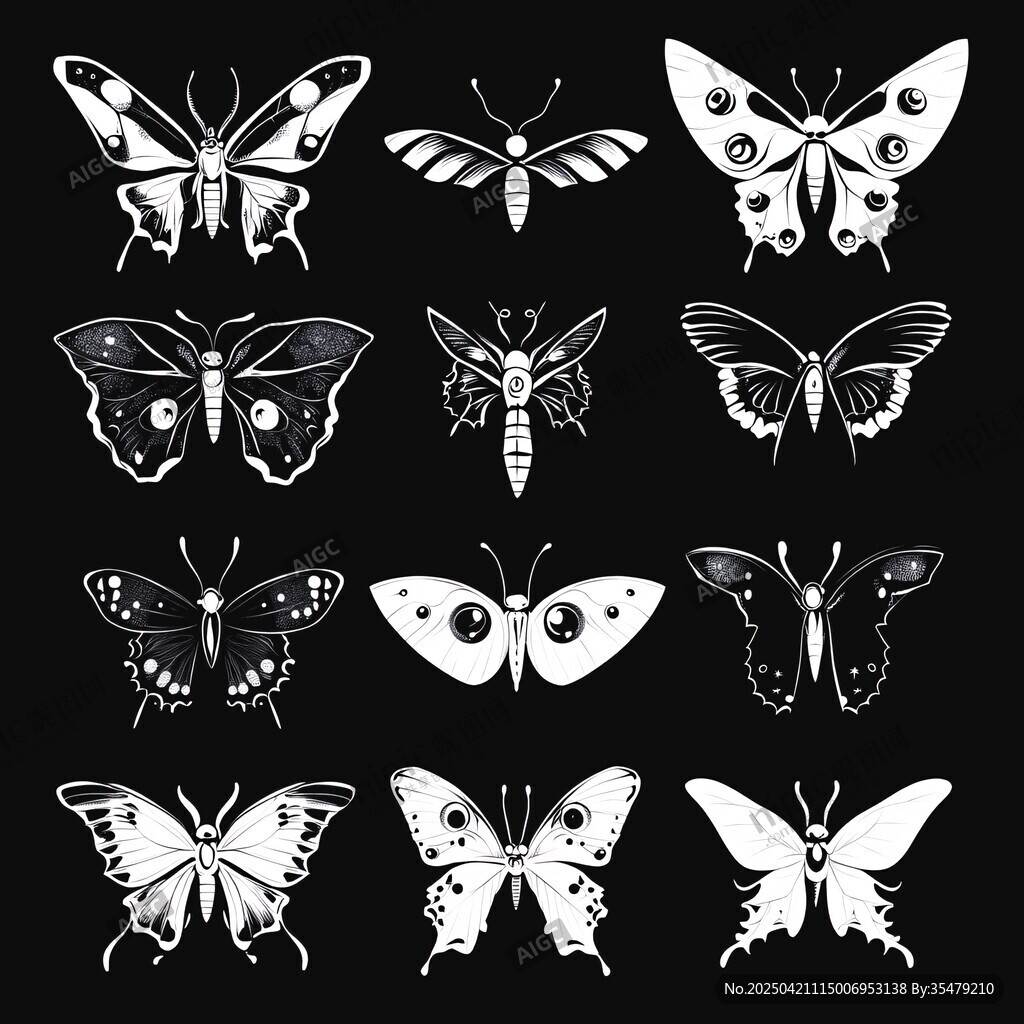 黑白蝴蝶图案集合